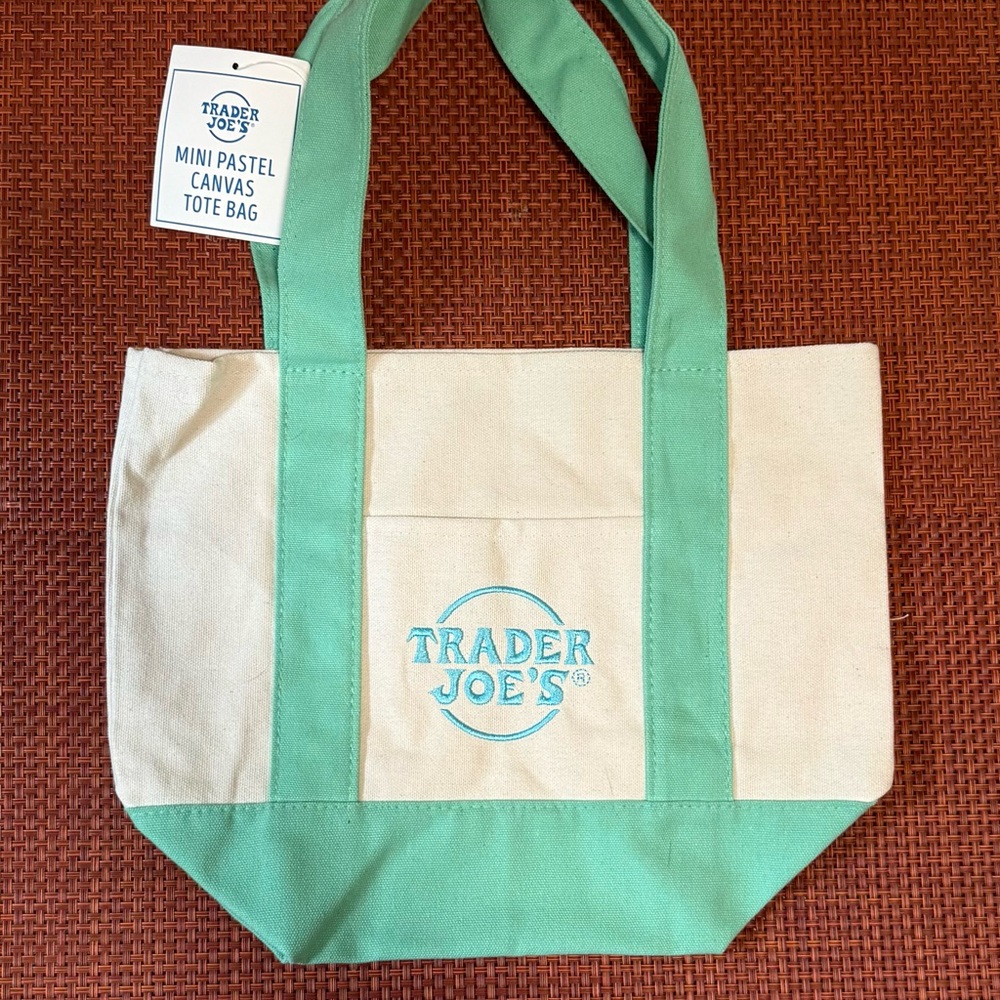 Mint Green and Cream Canvas Tote Bag